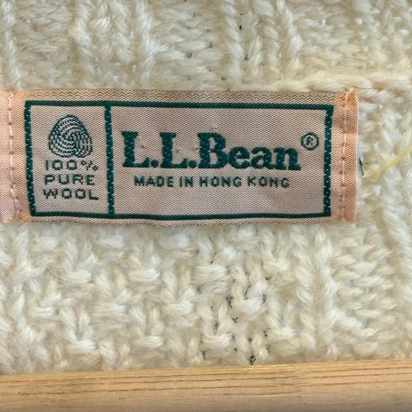 Vintage L.L. Bean Women's Cream Cable Knit Wool Fisherman Cardigan Sweater - Picture 9 of 11